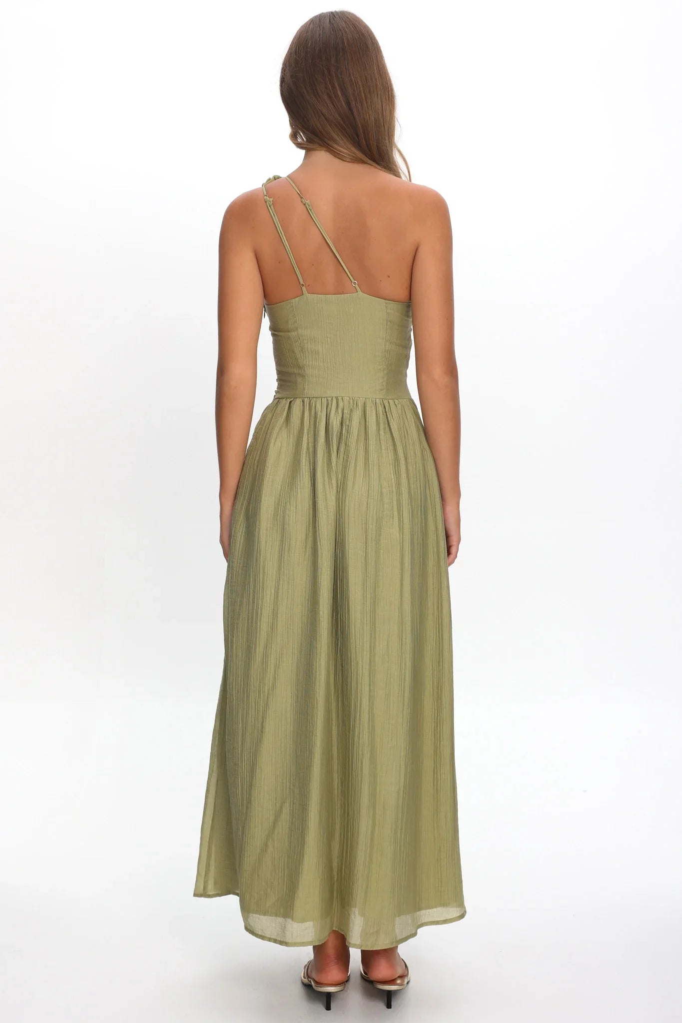 Andrina One-Shoulder Ruched Maxi Dress Olive