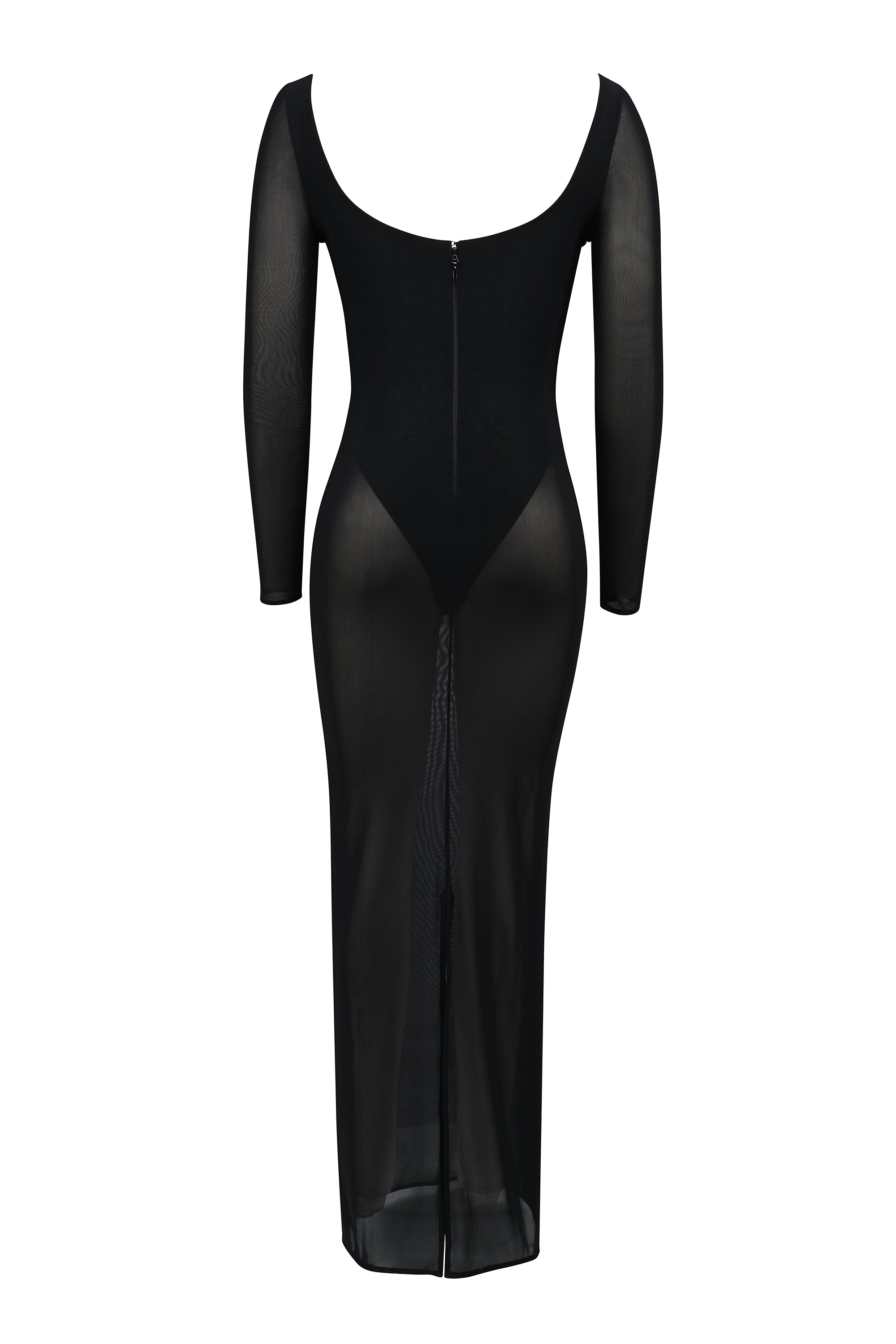 black mesh maxi dress with bodysuit