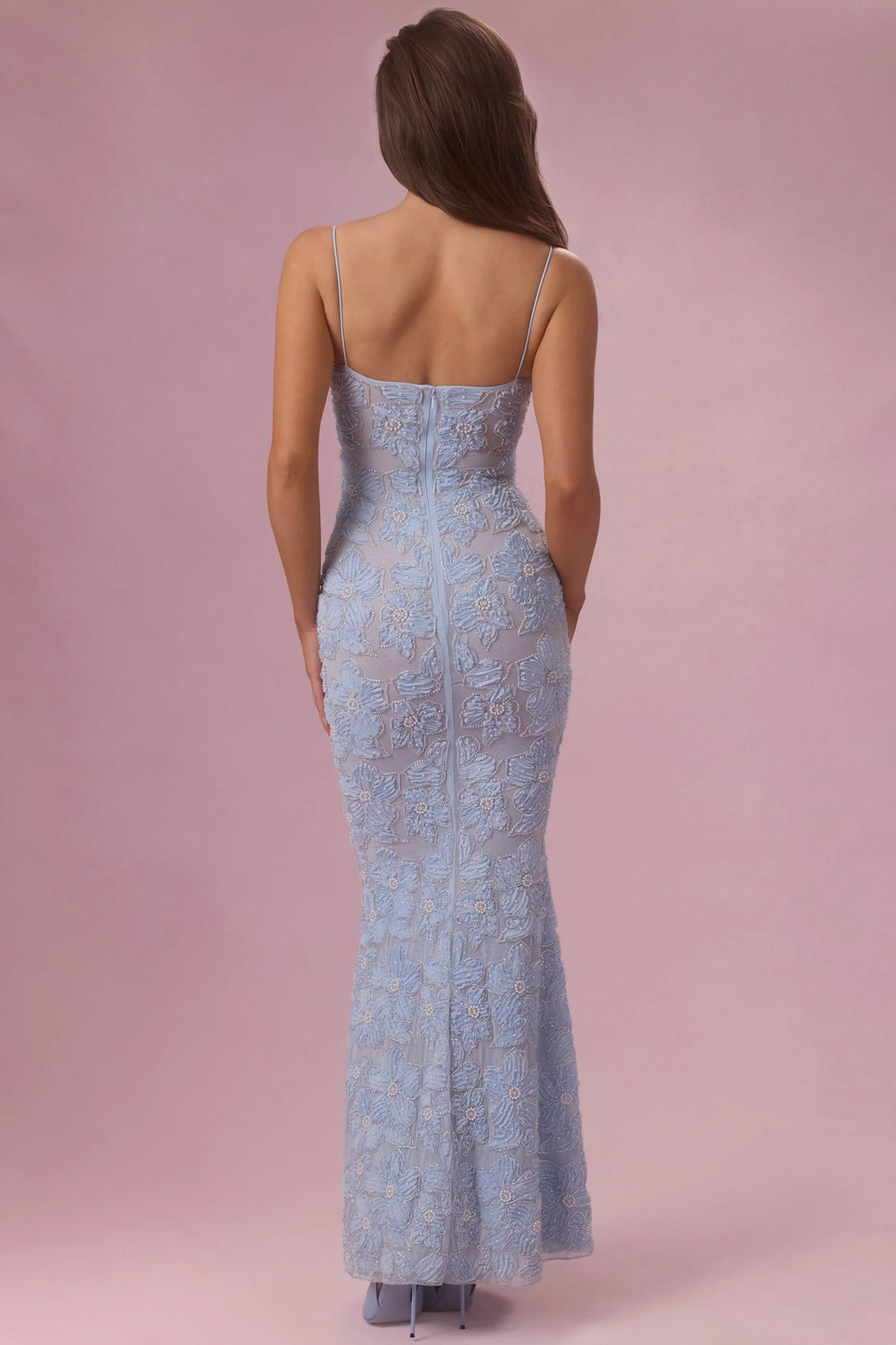 Embellished Square Neck Maxi Dress in Powder Blue