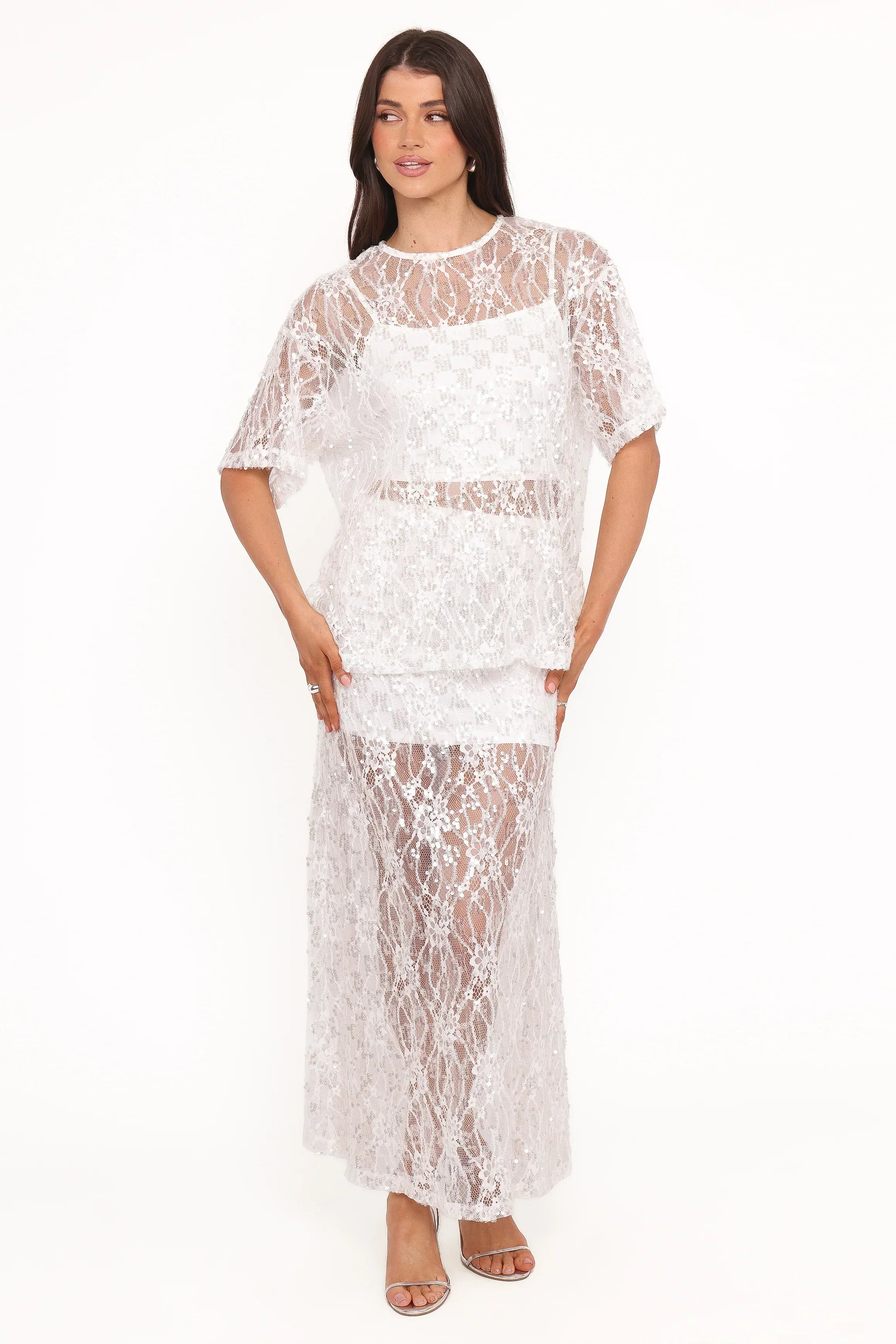 Yonder Sheer Lace Tee Top - White