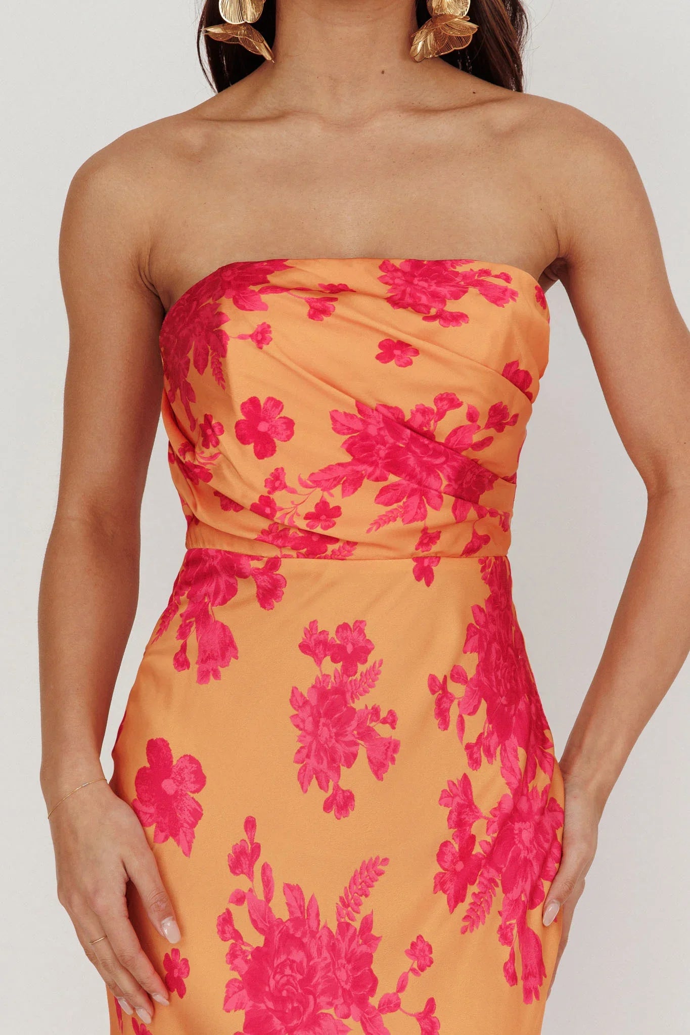 City Of Stars Strapless Maxi Dress Floral Orange