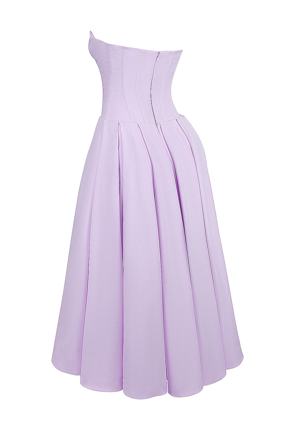 orchid twill strapless tulle midi dress