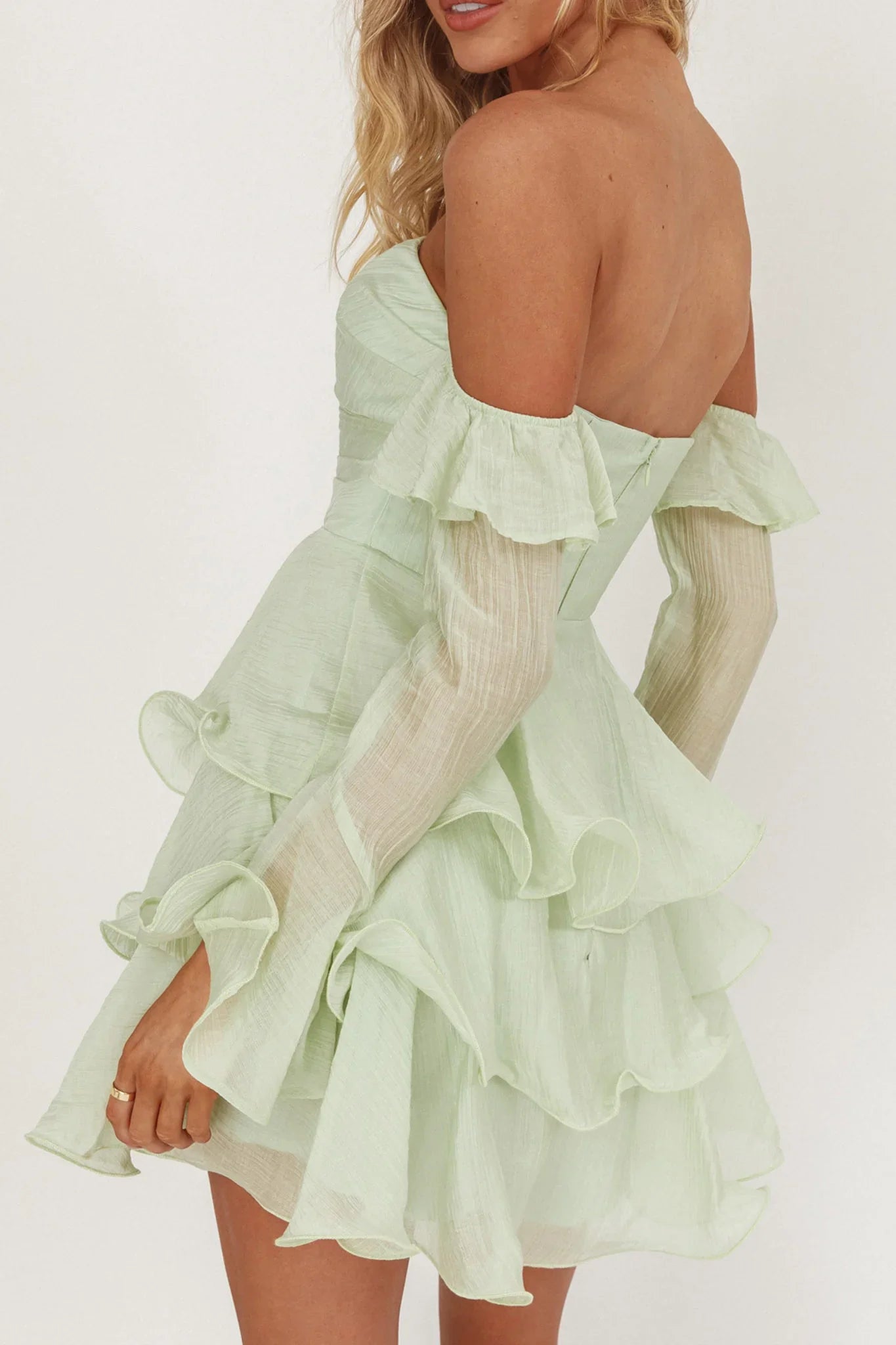 Giavana Off-Shoulder Layered Mini Dress Sage