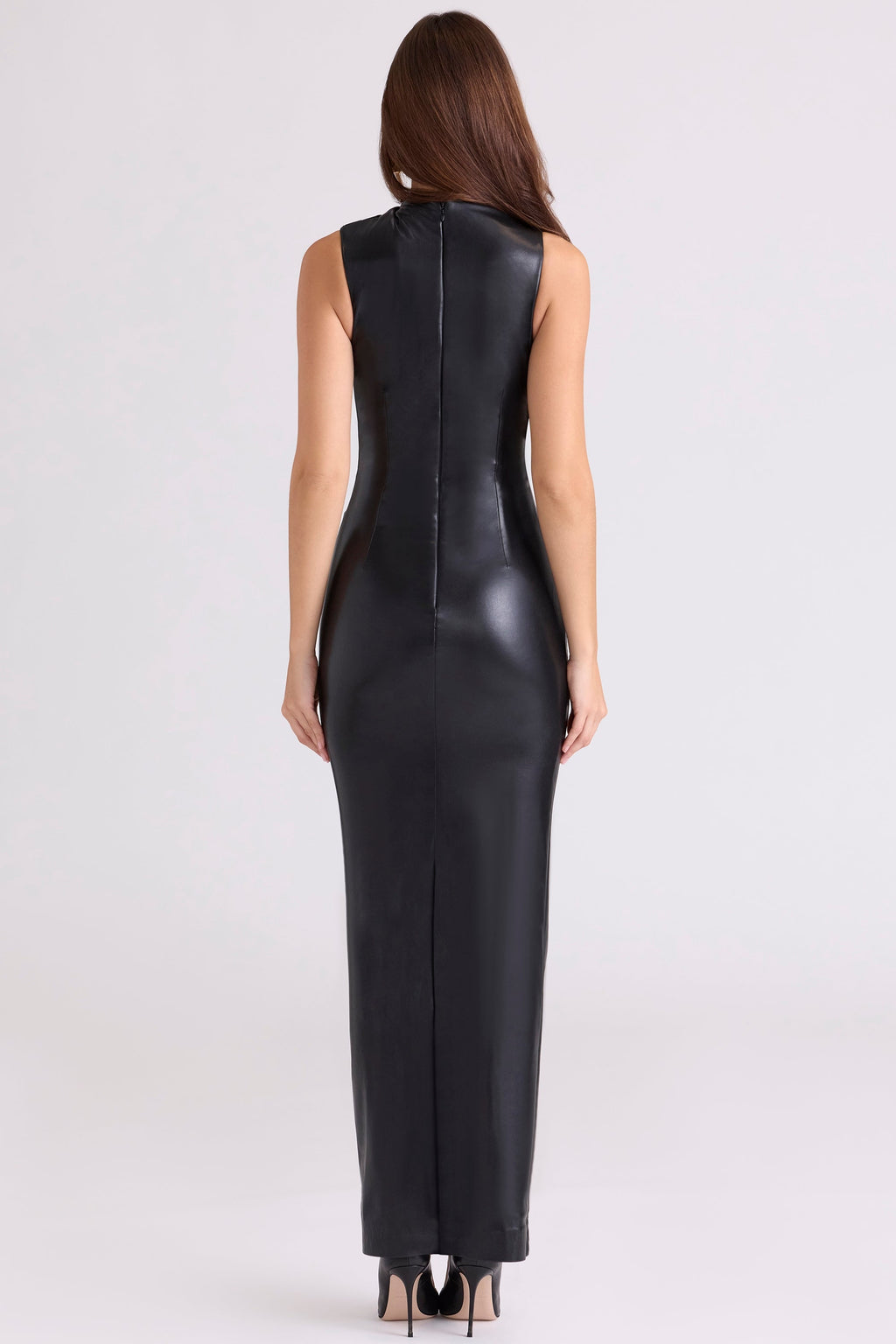 black vegan leather maxi dress