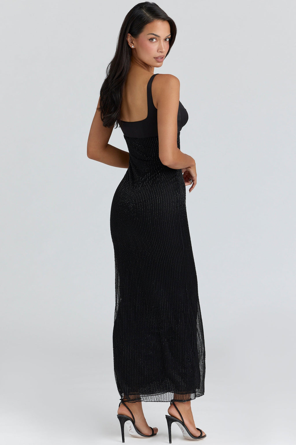 black hand beaded embellished maxi dress - limited edition