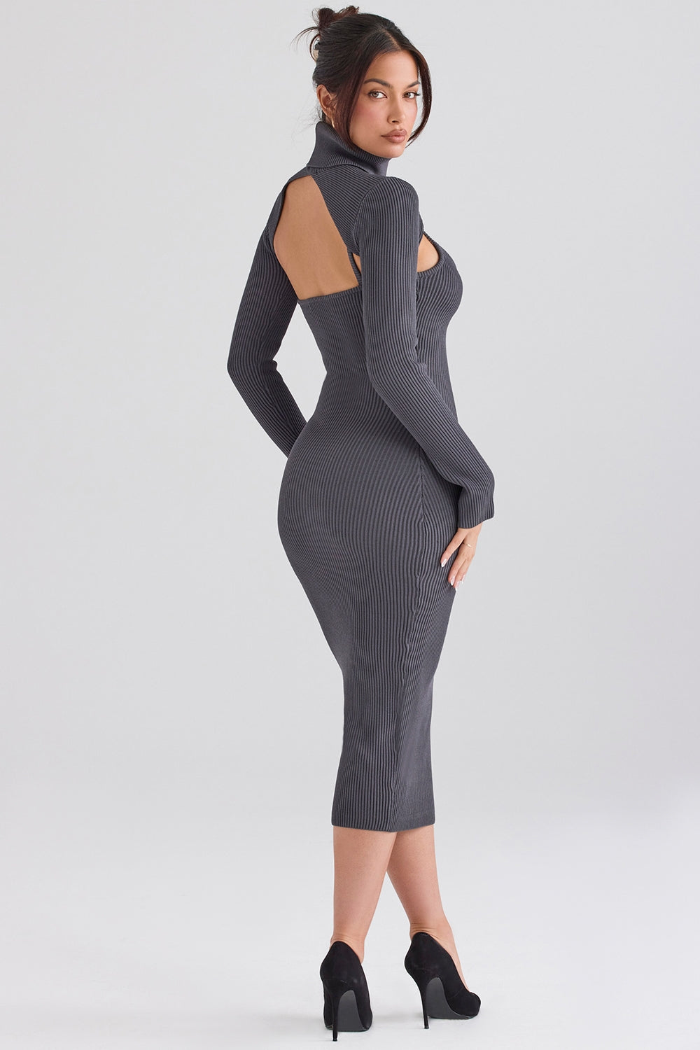 charcoal knit midi dress - sale