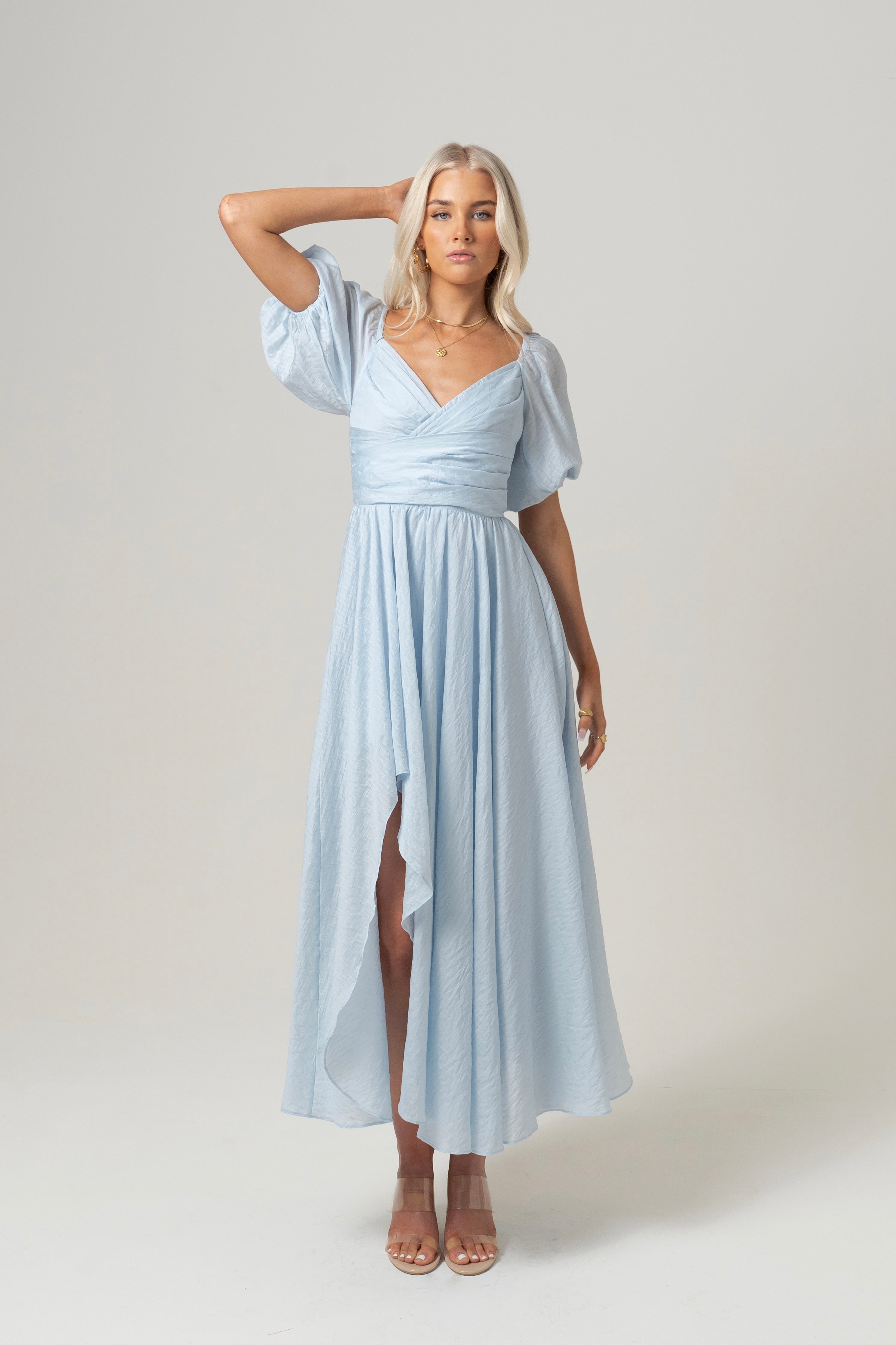 Bridget Puff Sleeve Maxi Dress with Side Slit