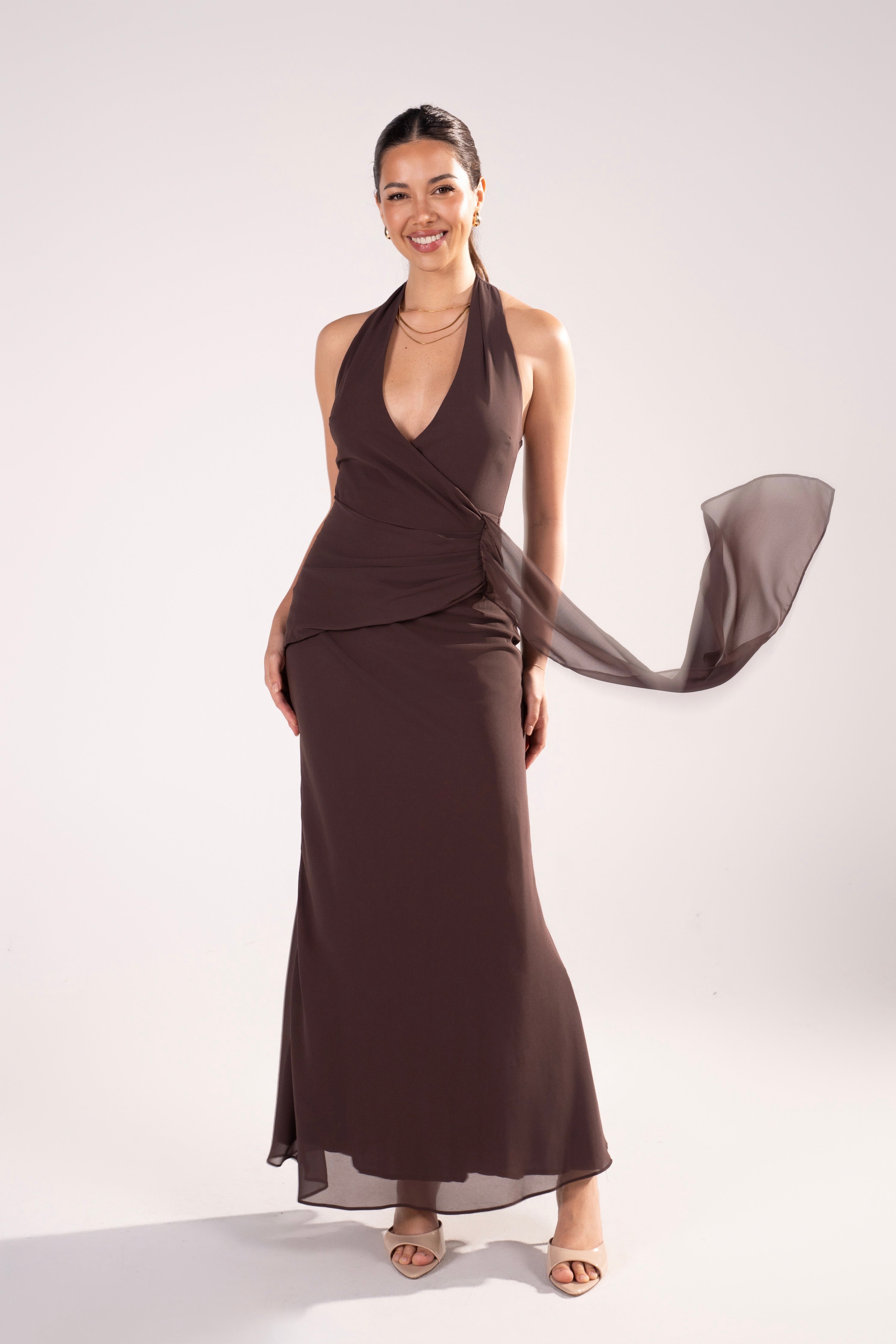 Givelle Maxi V-Neck Halter Dress