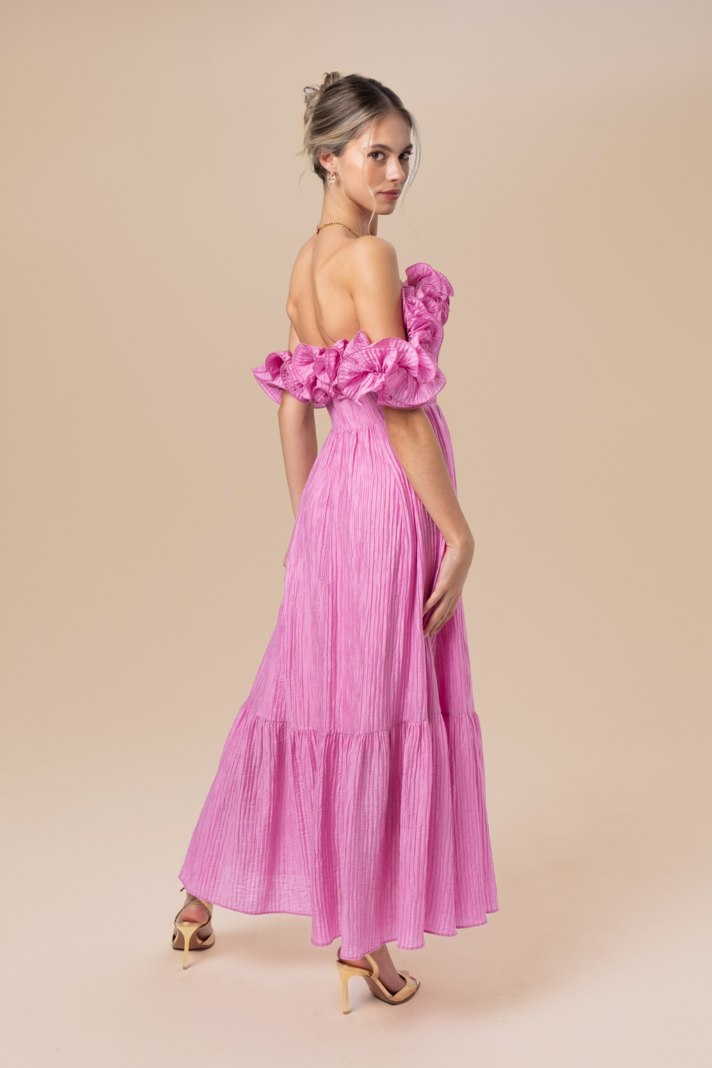Rhea Off-Shoulder Ruffle Trim Maxi Dress