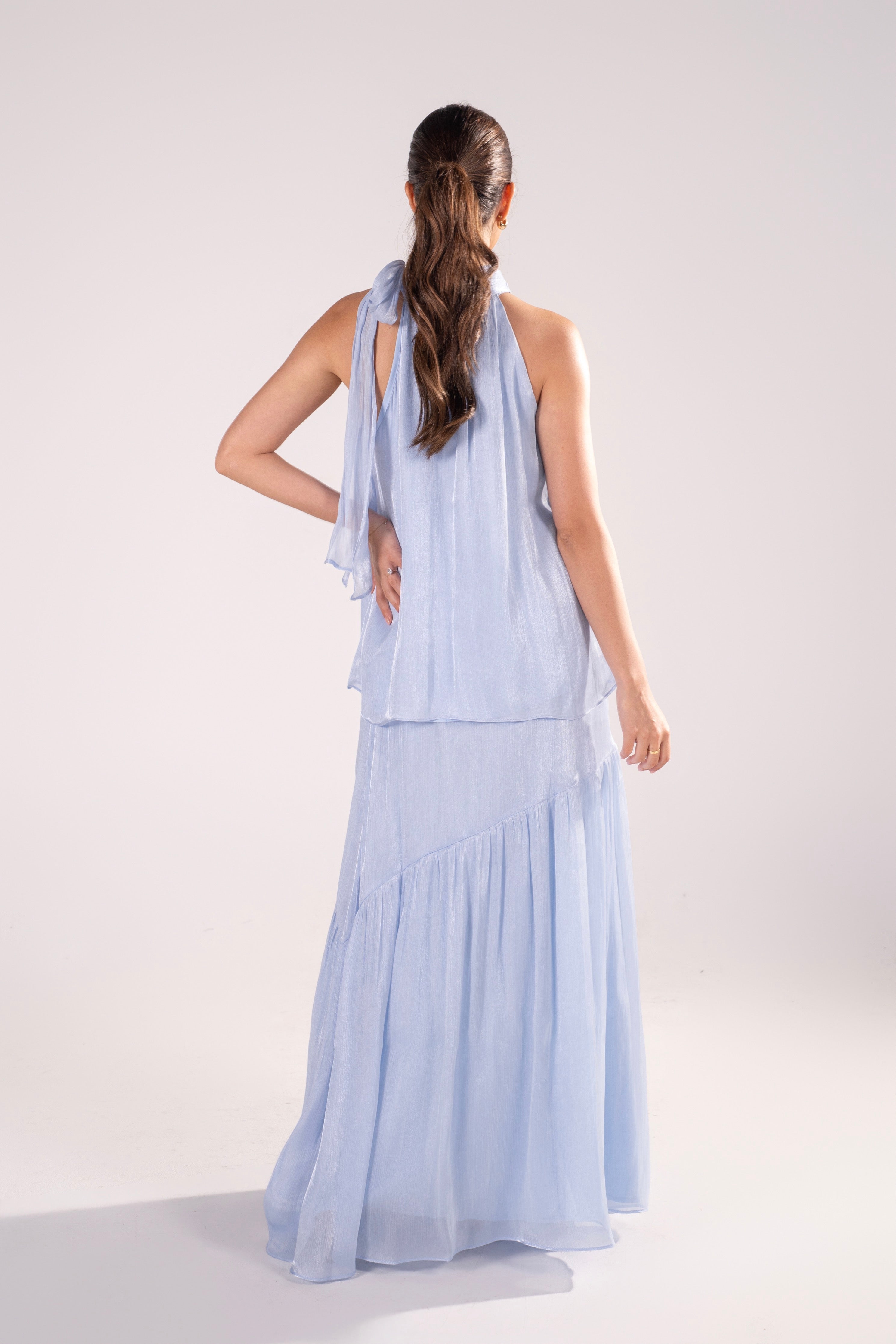 Romilly Blue Shimmer Halter Top & Maxi Skirt Set