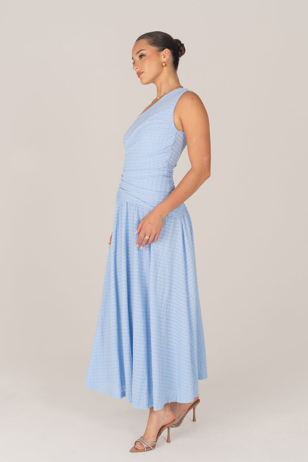 Tahlia One-Shoulder Blue Gathered Maxi Dress
