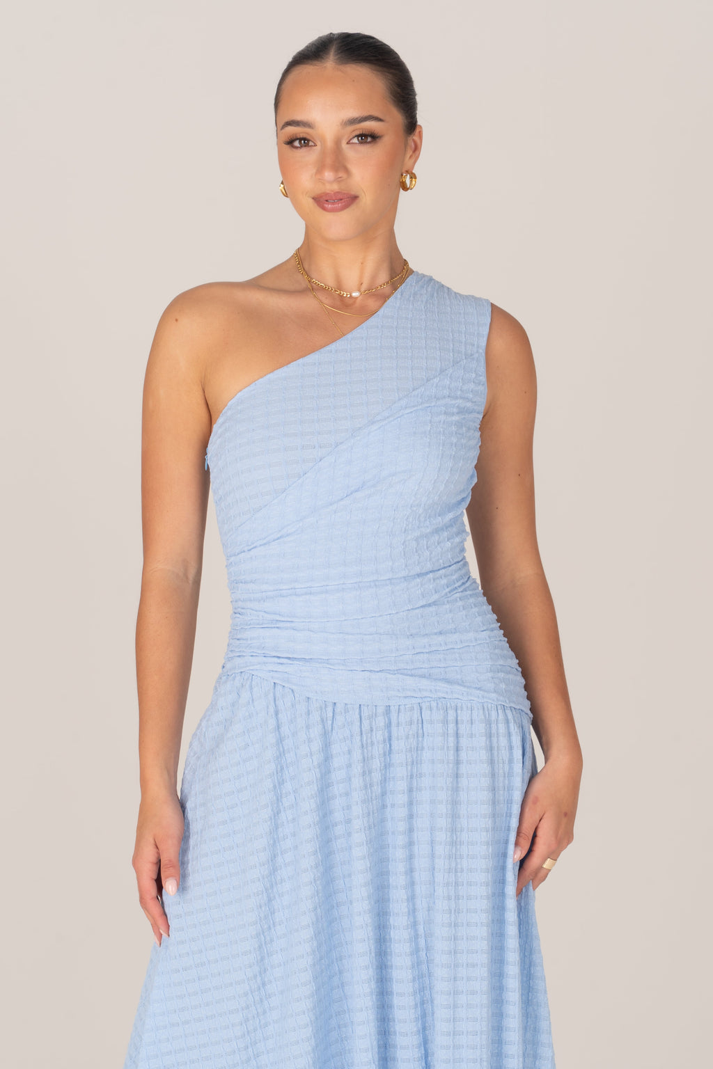 Tahlia One-Shoulder Blue Gathered Maxi Dress
