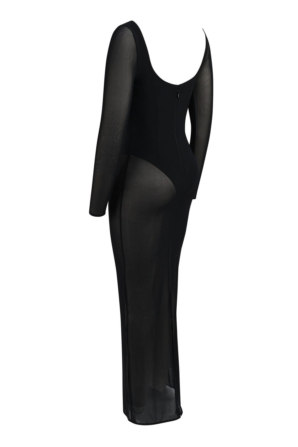 black mesh maxi dress with bodysuit