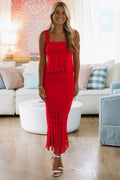Tangerine Glow Midi Skirt -Red
