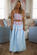 Marina Muse Crop Top and Maxi Skirt Set - Light Blue and Red